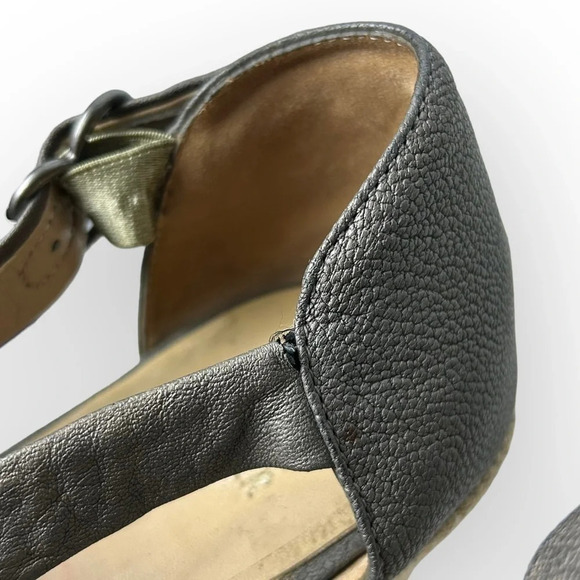 Eileen Fisher Gray Leather  Platform Ankle Strap Sandals - Picture 7 of 7